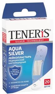 Лейкопластырь бактерицидный Teneris Aqua Silver 7,6х1.9см 20шт